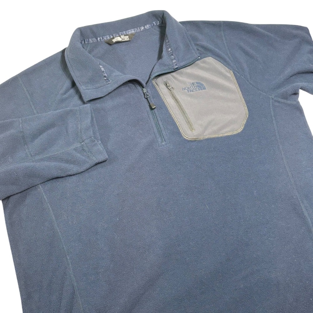 The North Face Mens L Fleece Pullover 1/4 Zip Long Sleeve Zip Pocket Blue Hike